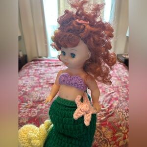 Adorable Mermaid Doll with Purple Top and Green Tail handmade vintage